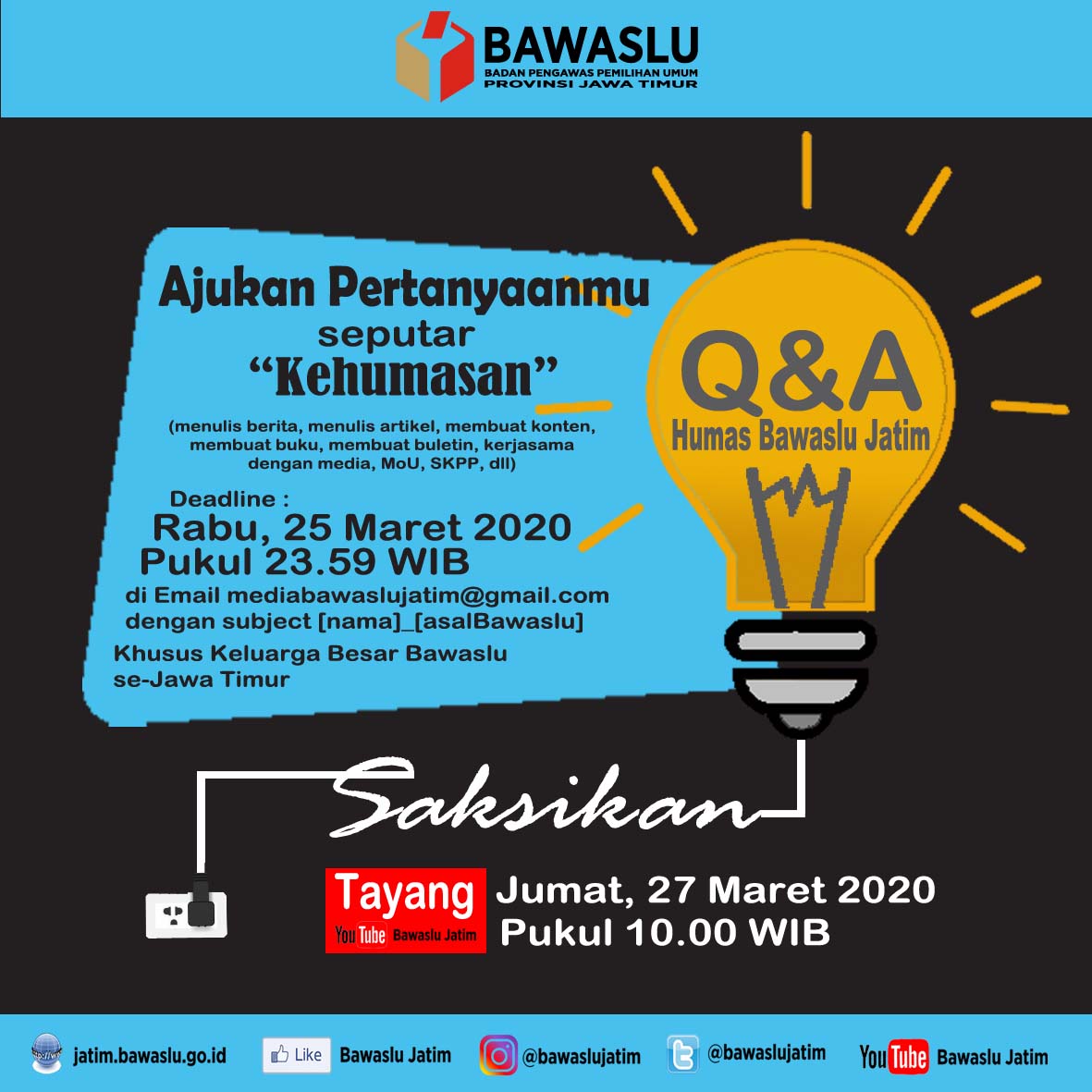 Jaga Jarak, Bawaslu Jatim akan Lakukan Q  & A (Anda Bertanya, Bawaslu Menjawab)