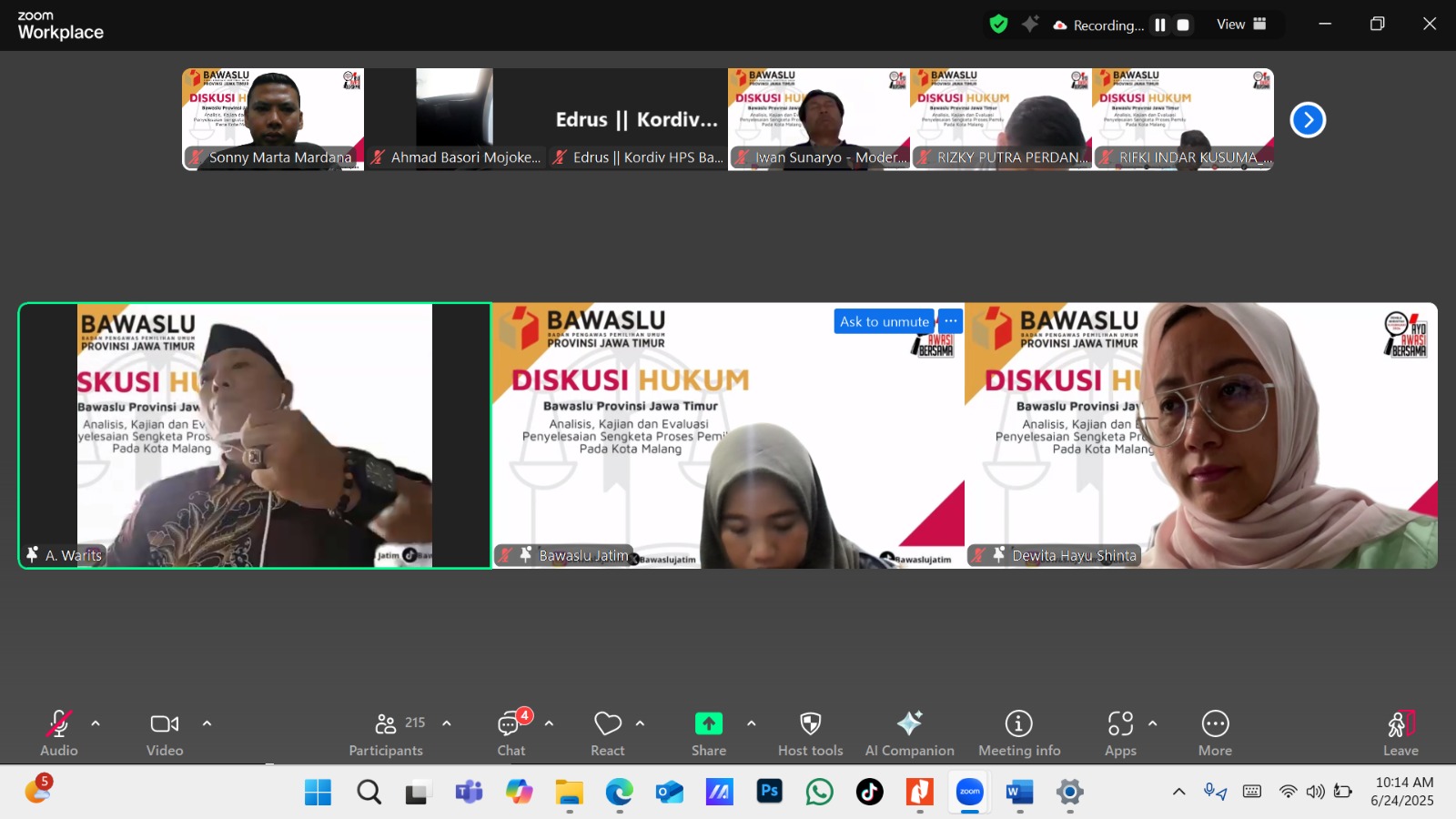 Diskusi Hukum Bawaslu Jatim Soroti Urgensi Pengawasan dan Pencegahan Sengketa Pemilu