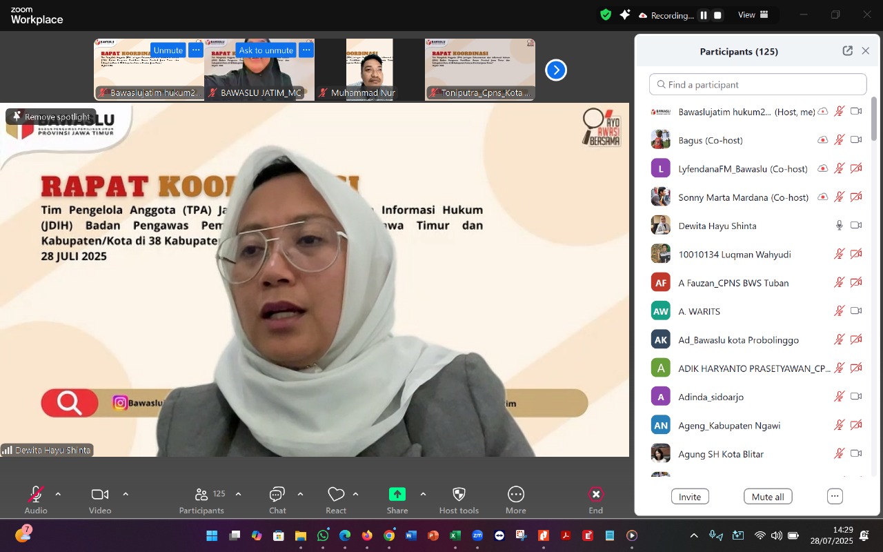 Dewita Ajak Bawaslu 38 Kabupaten/Kota se-Jawa Timur Optimalkan JDIH