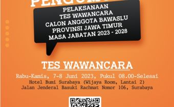 PENGUMUMAN PELAKSANAAN TES WAWANCARA CALON ANGGOTA BAWASLU PROVINSI JAWA TIMUR MASA JABATAN 2023-2028